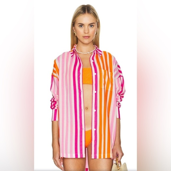 Beach Riot Tops - Beach Riot Oversized Cotton Alexa Top in Sunset Stripes Size L/XL